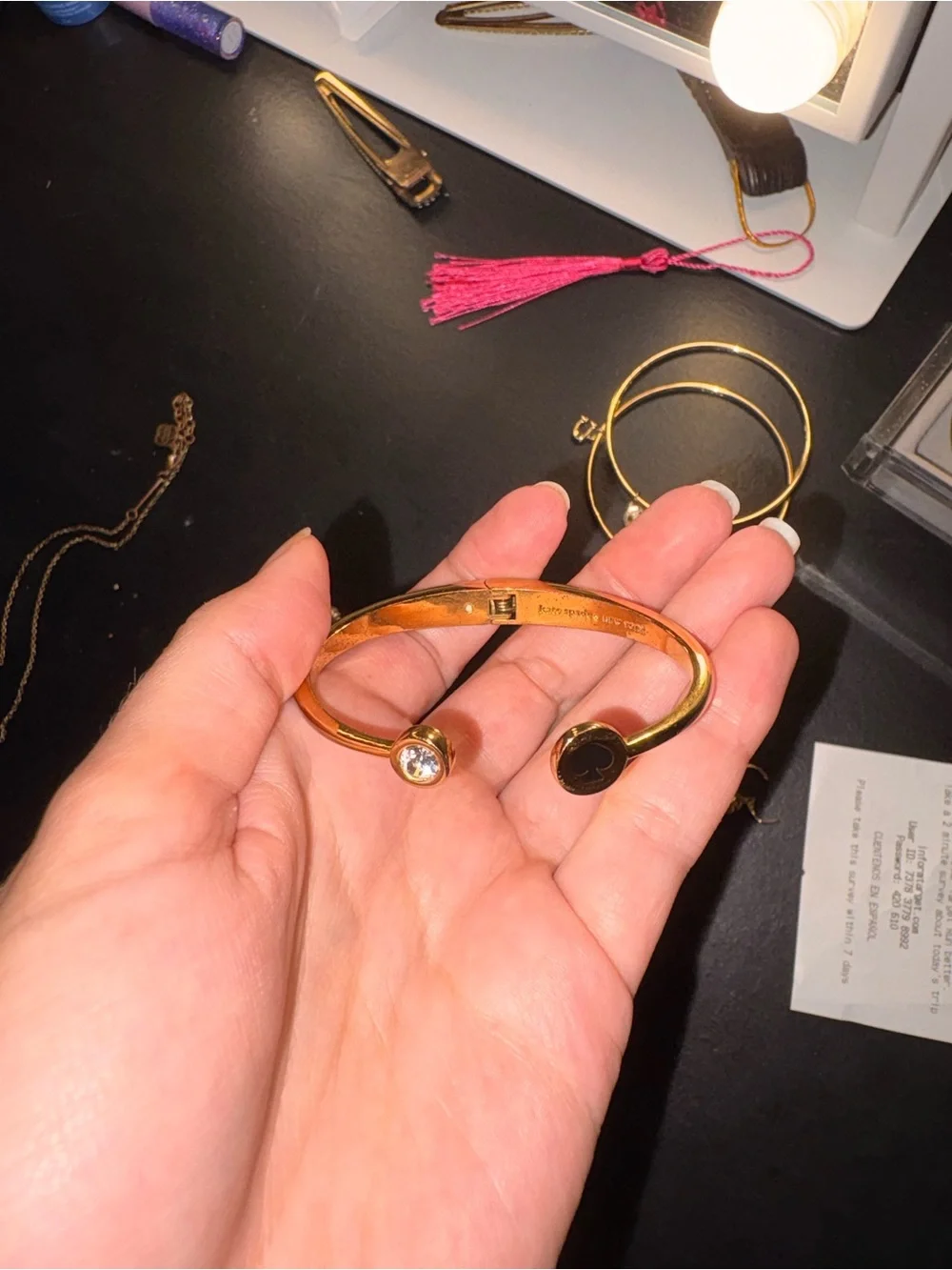 Kate spade Gold Open Cuff Bracelet with Clear Stone Accent
